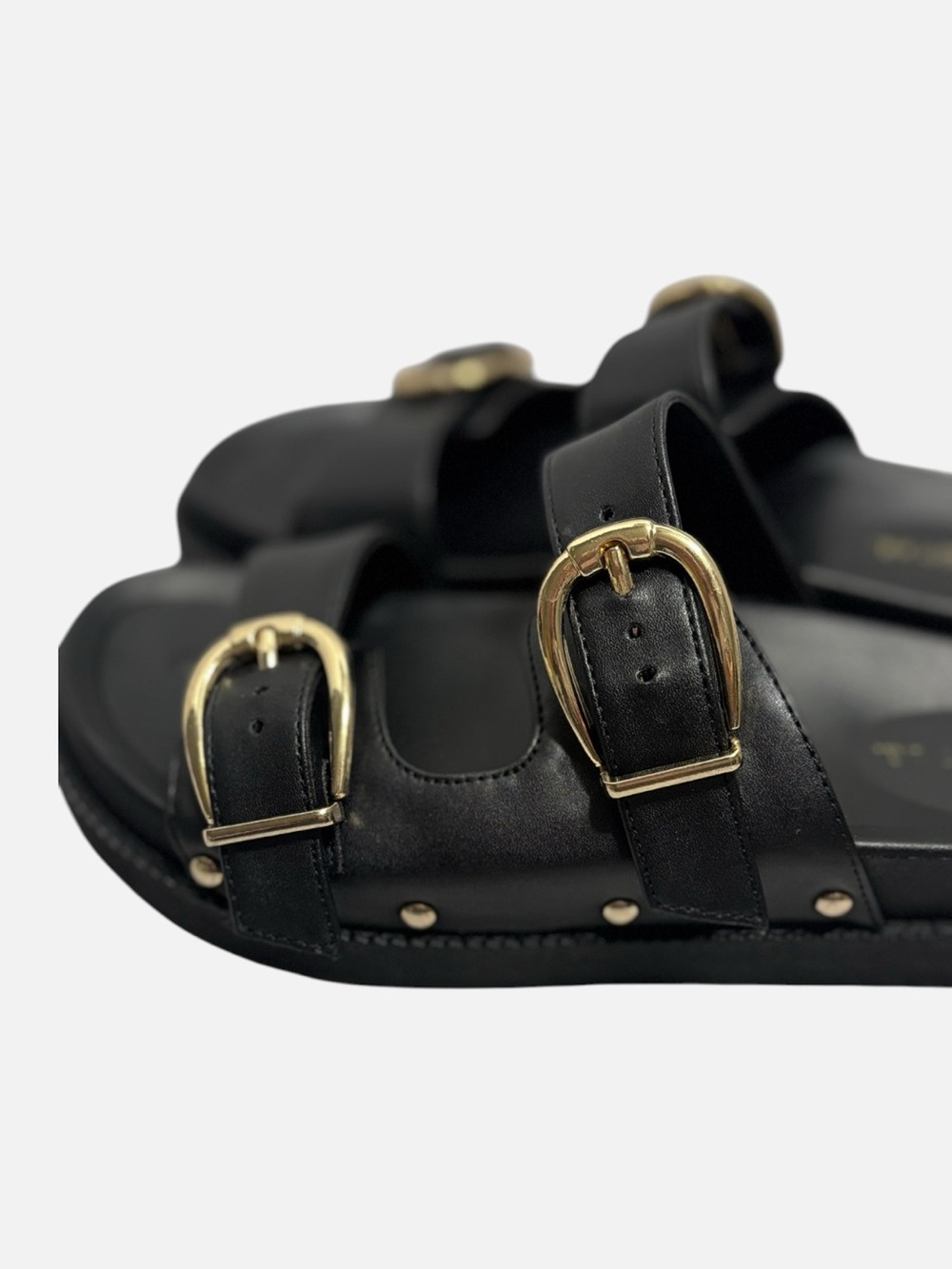 Indigo Rd. Women’s Black Gold Double-Buckle Chunky Slide Sandals Size 6 - Picture 5 of 14